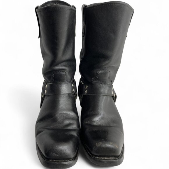 REV Black Square Toe Leather Harness Motorcycle Biker Boots Men's 10.5 - Picture 5 of 14